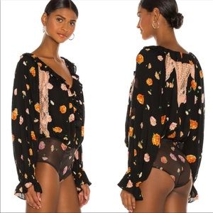 Free People Black Floral Bodysuit
